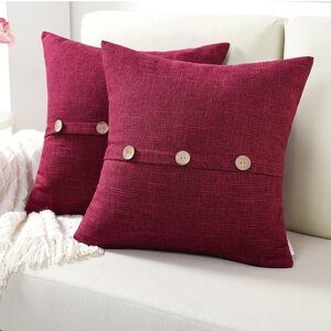 NWT FUTEI Burgundy Linen Decorative Throw Pillow Covers 16x16 Set of 2 Square